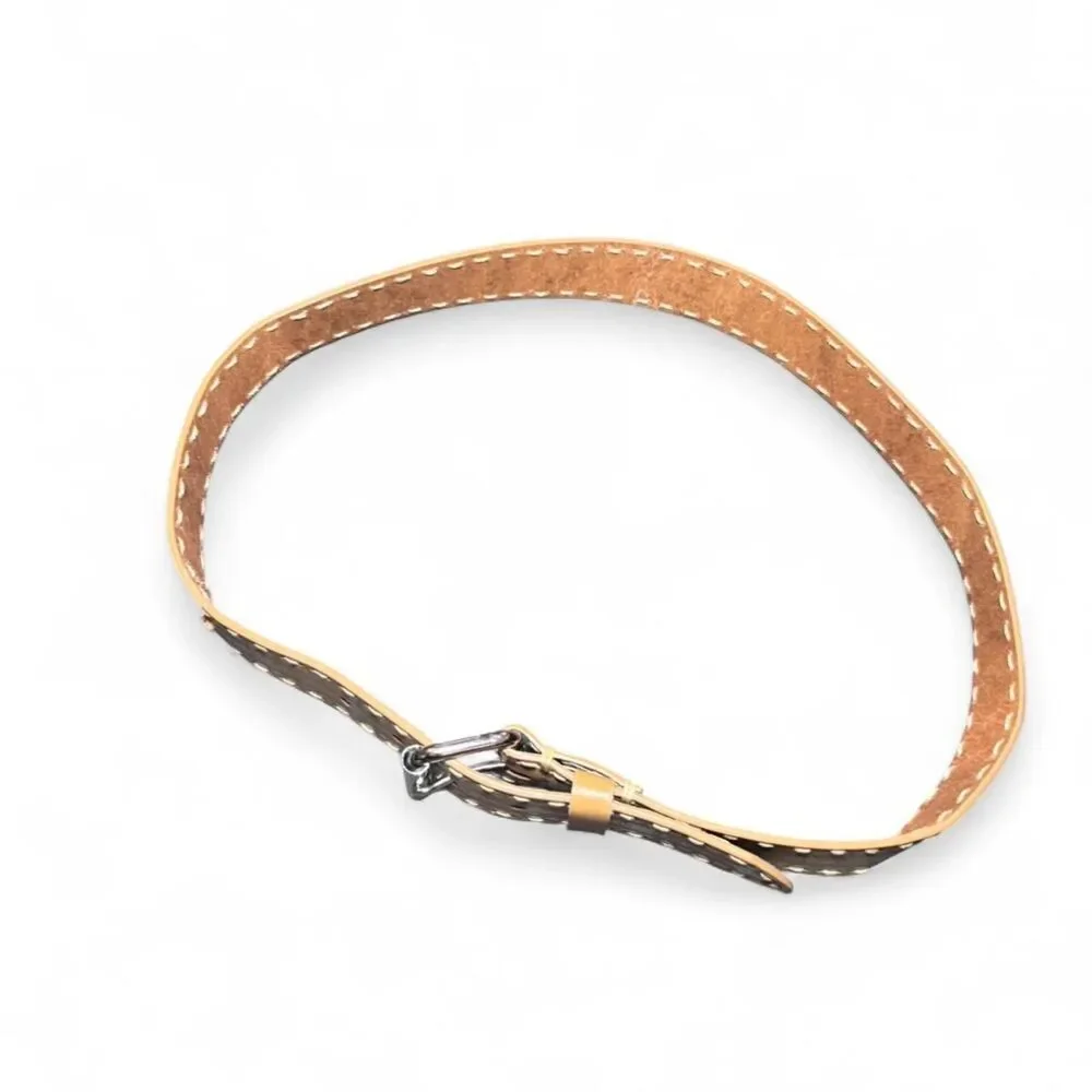 Faded Glory Tan leather belt with silver hardware and Aztec design size Large